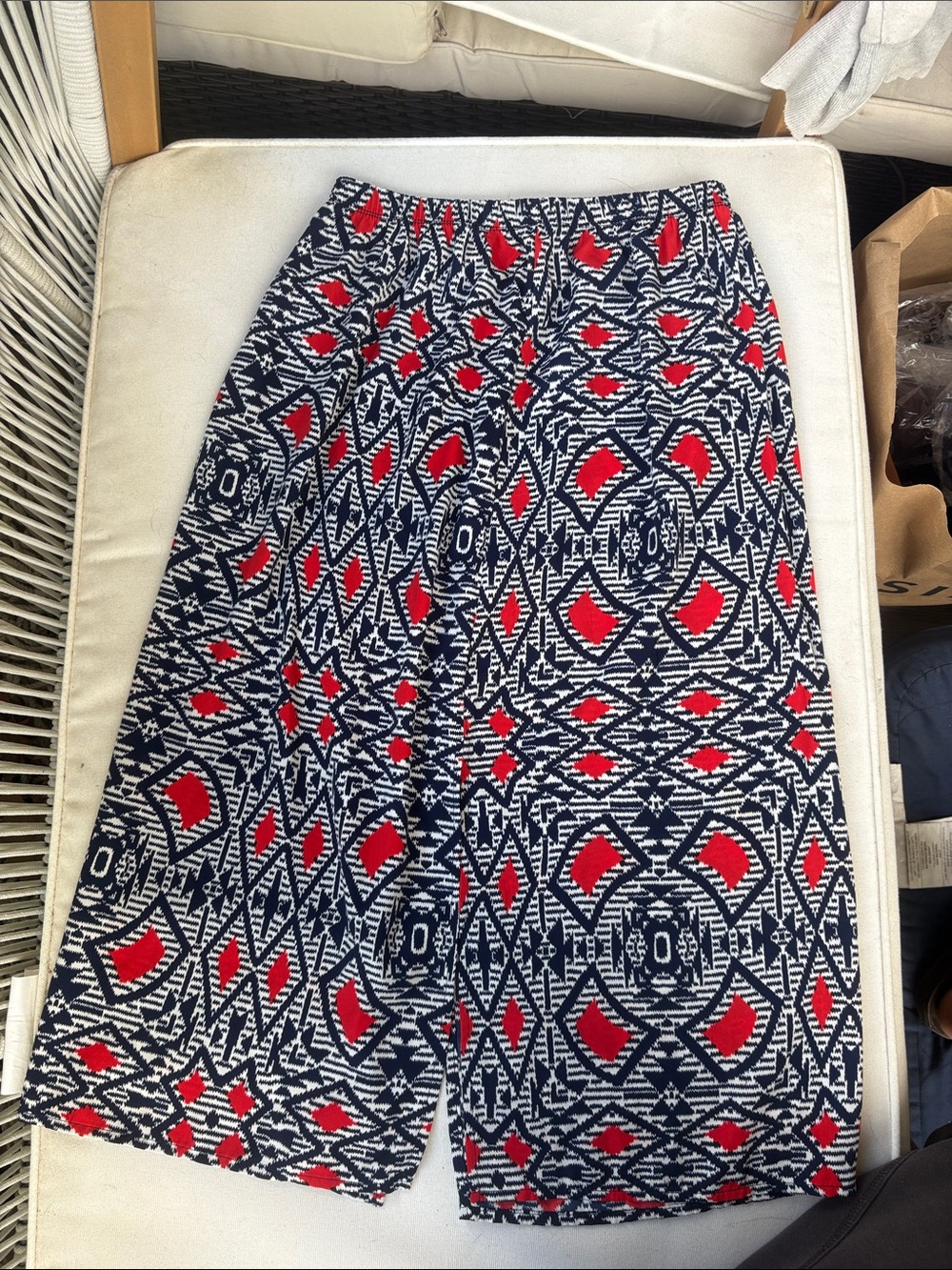Soprano Navy and Red Geometric Midi Skirt